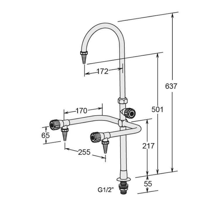 Deck Mounted, Triple-Outlet Water Tap -  Swing Gooseneck