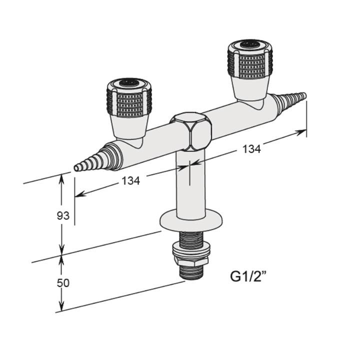 Deck Mounted, Double Water Valve - 180 Degrees